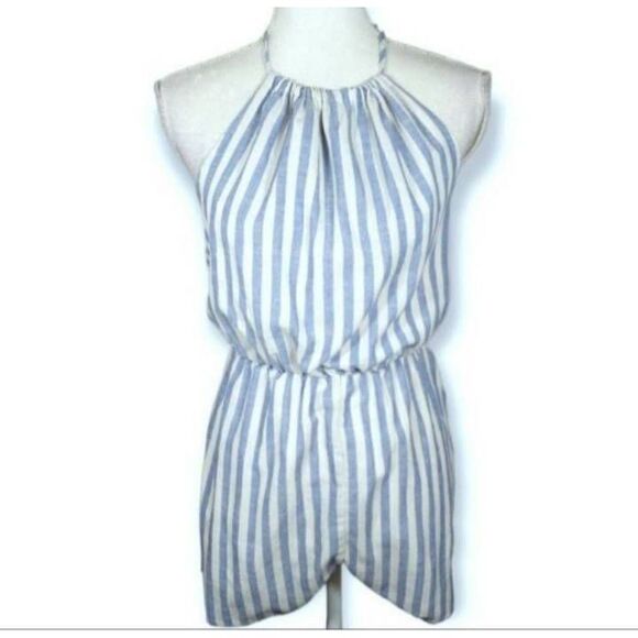 ZAFUL WHITE & BLUE STRIPE HALTER ROMPER SZ.XL EUC. - Picture 1 of 10